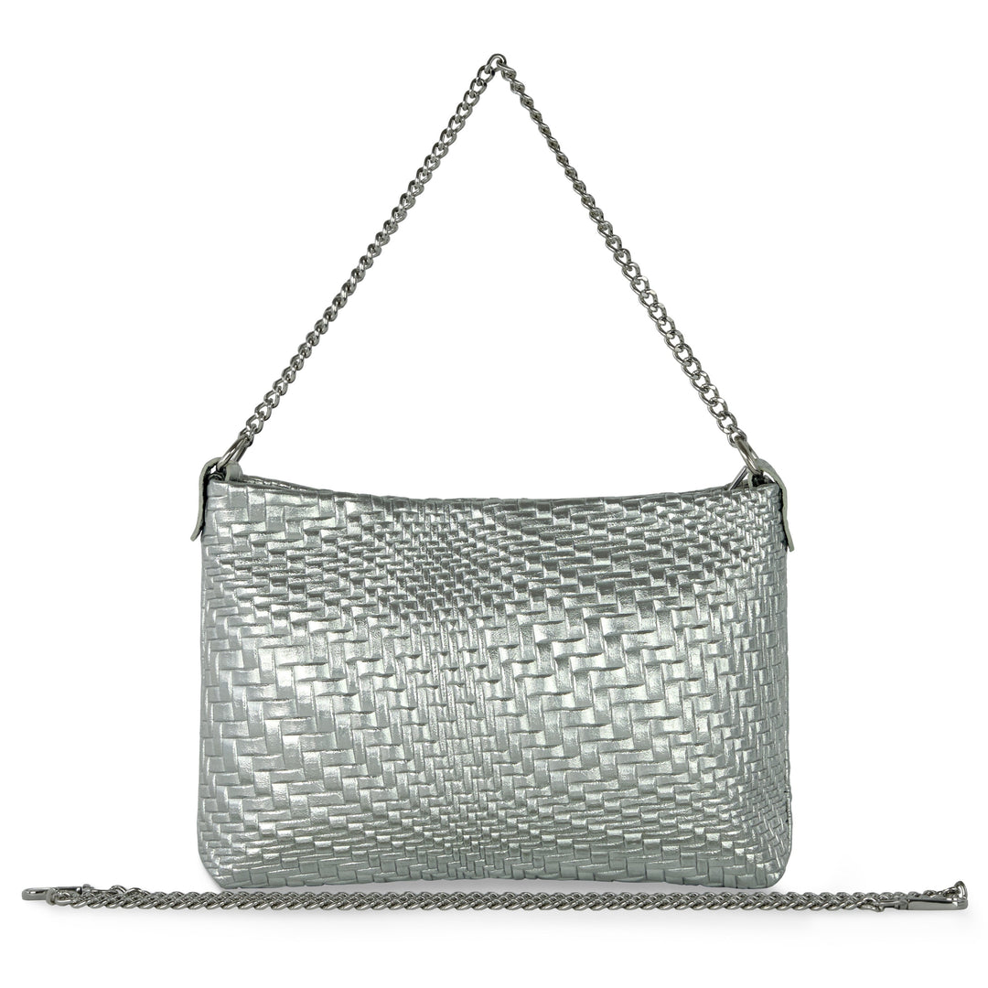 Italian Genuine Basketweave-Embossed Metallic Suede Crossbody Bag | Bari