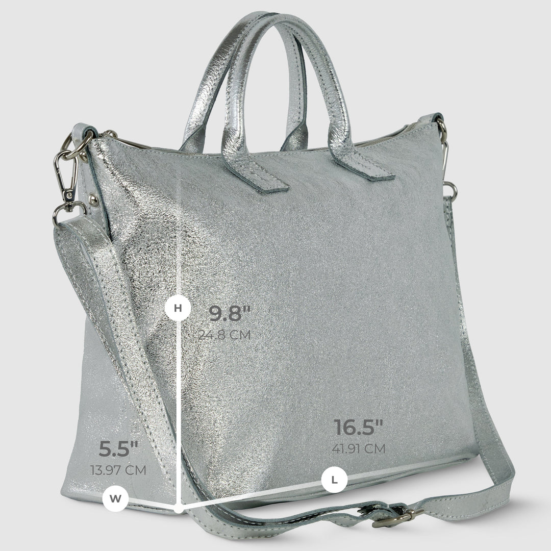 Italian Genuine Metallic Suede Top-Handle Bag | Padova