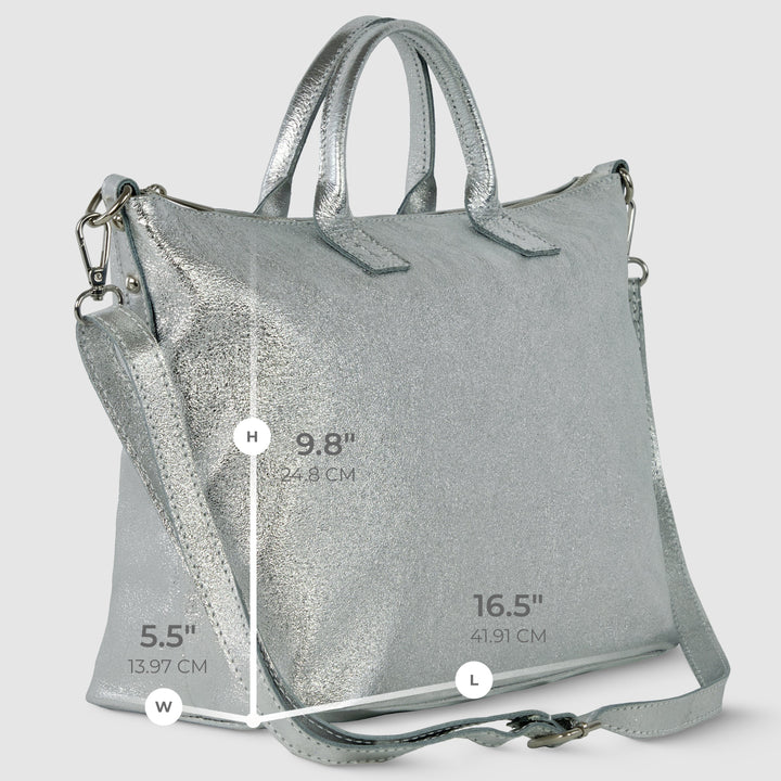 Italian Genuine Metallic Suede Top-Handle Bag | Padova