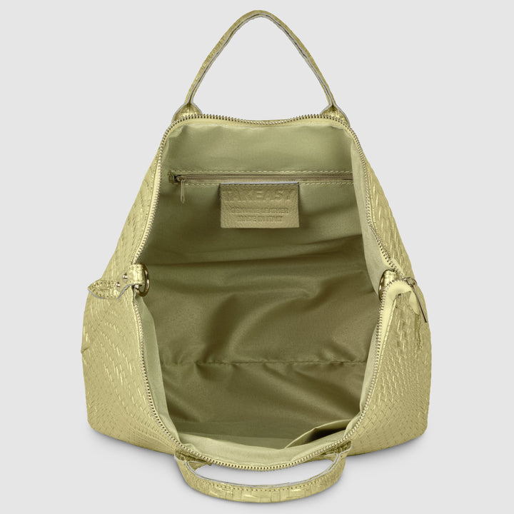 Italian Genuine Basketweave-Embossed Metallic Suede Top-Handle Bag | Imperia from KADOU Boutique