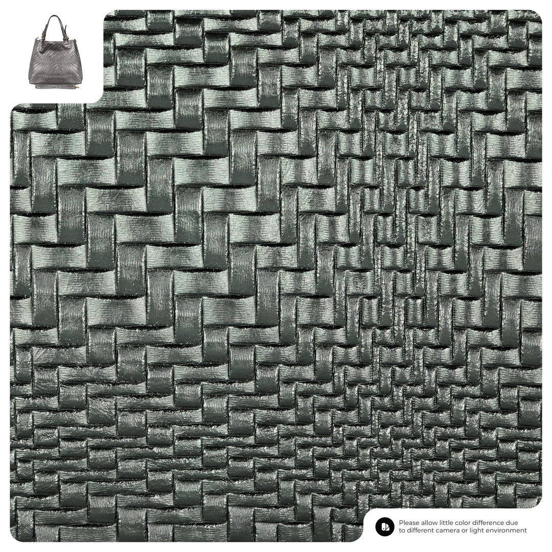 Italian Genuine Basketweave-Embossed Metallic Suede Top-Handle Bag | Imperia