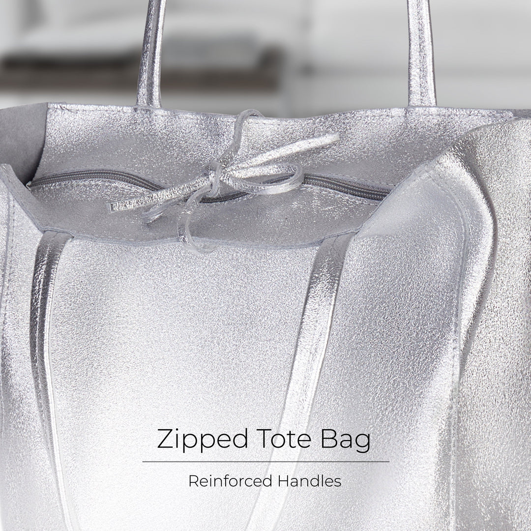 Italian Genuine Metallic Suede Tote Bag | Pisa