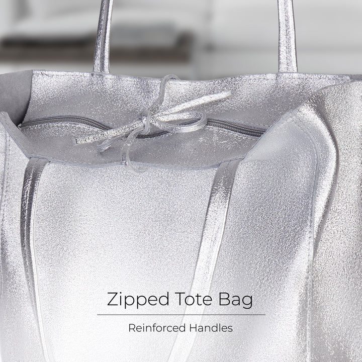 Italian Genuine Metallic Suede Tote Bag | Pisa