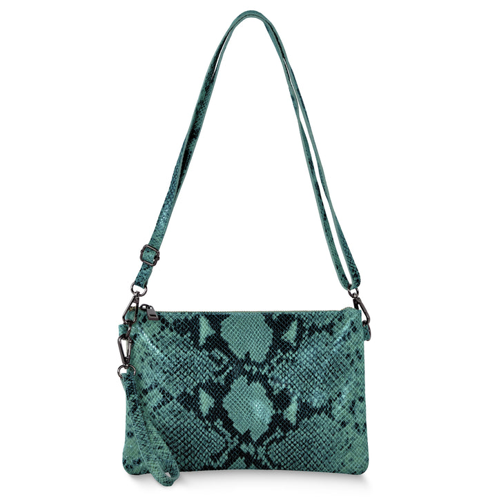 Italian Genuine Python-Print Suede Crossbody Bag | Lecce