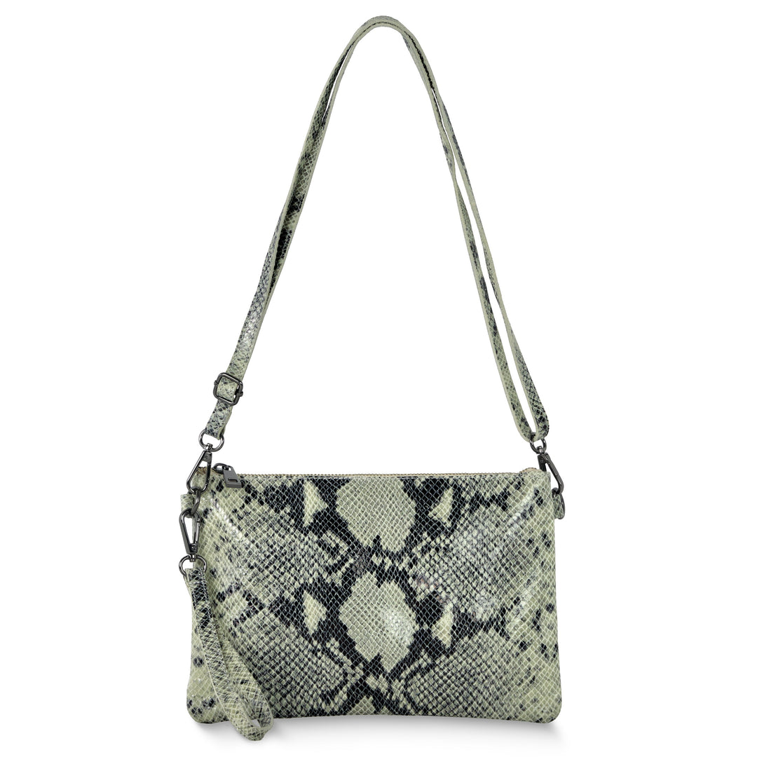 Italian Genuine Python-Print Suede Crossbody Bag | Lecce