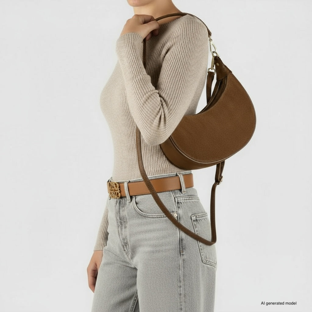 Italian Genuine Suede &amp; Full-Grain Leather Shoulder Bag | Arezzo