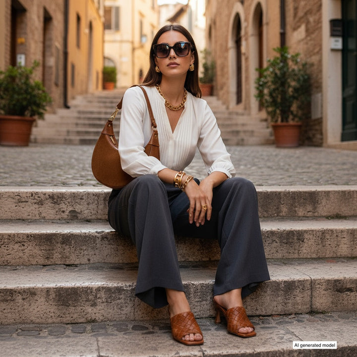 Italian Genuine Suede &amp; Full-Grain Leather Shoulder Bag | Arezzo