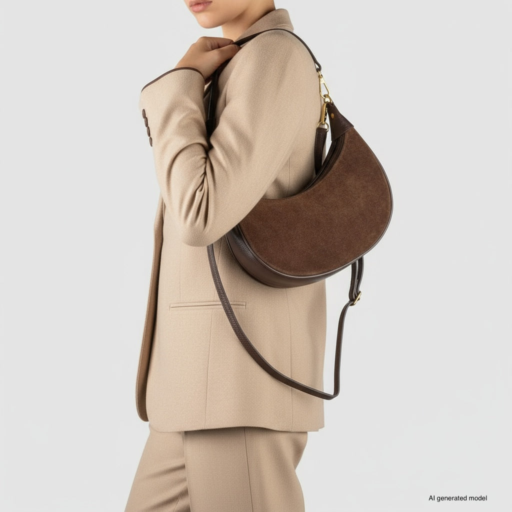 Italian Genuine Suede &amp; Full-Grain Leather Shoulder Bag | Arezzo