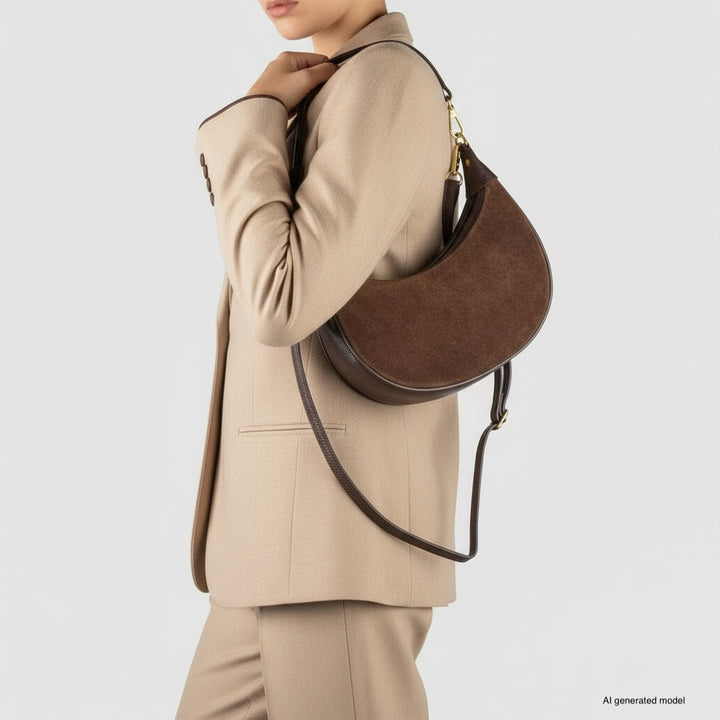 Italian Genuine Suede &amp; Full-Grain Leather Shoulder Bag | Arezzo