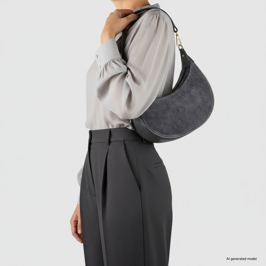 Italian Genuine Suede &amp; Full-Grain Leather Shoulder Bag | Arezzo