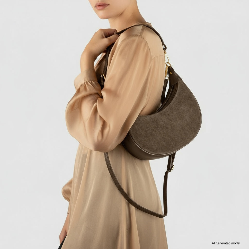Italian Genuine Suede &amp; Full-Grain Leather Shoulder Bag | Arezzo