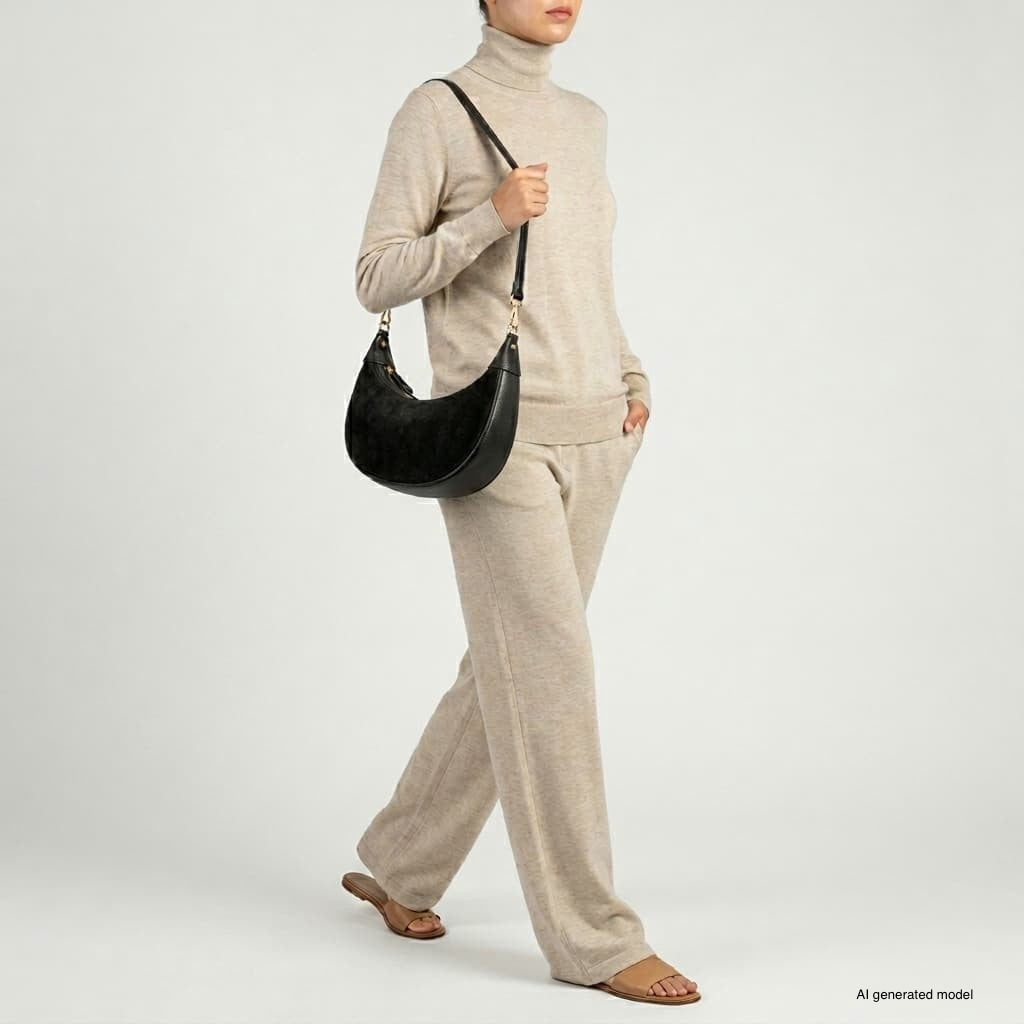 Italian Genuine Suede &amp; Full-Grain Leather Shoulder Bag | Arezzo