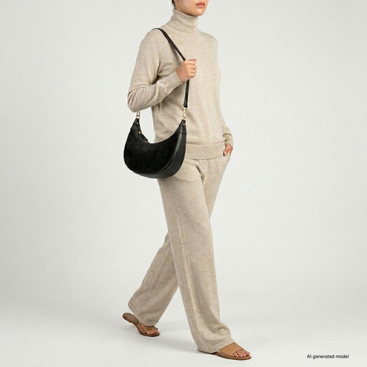 Italian Genuine Suede &amp; Full-Grain Leather Shoulder Bag | Arezzo