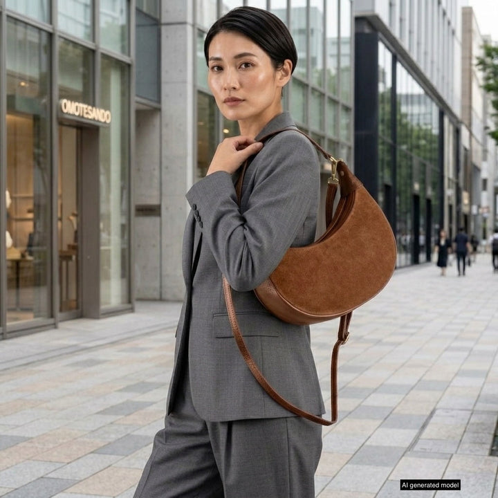 Italian Genuine Suede &amp; Full-Grain Leather Shoulder Bag | Arezzo