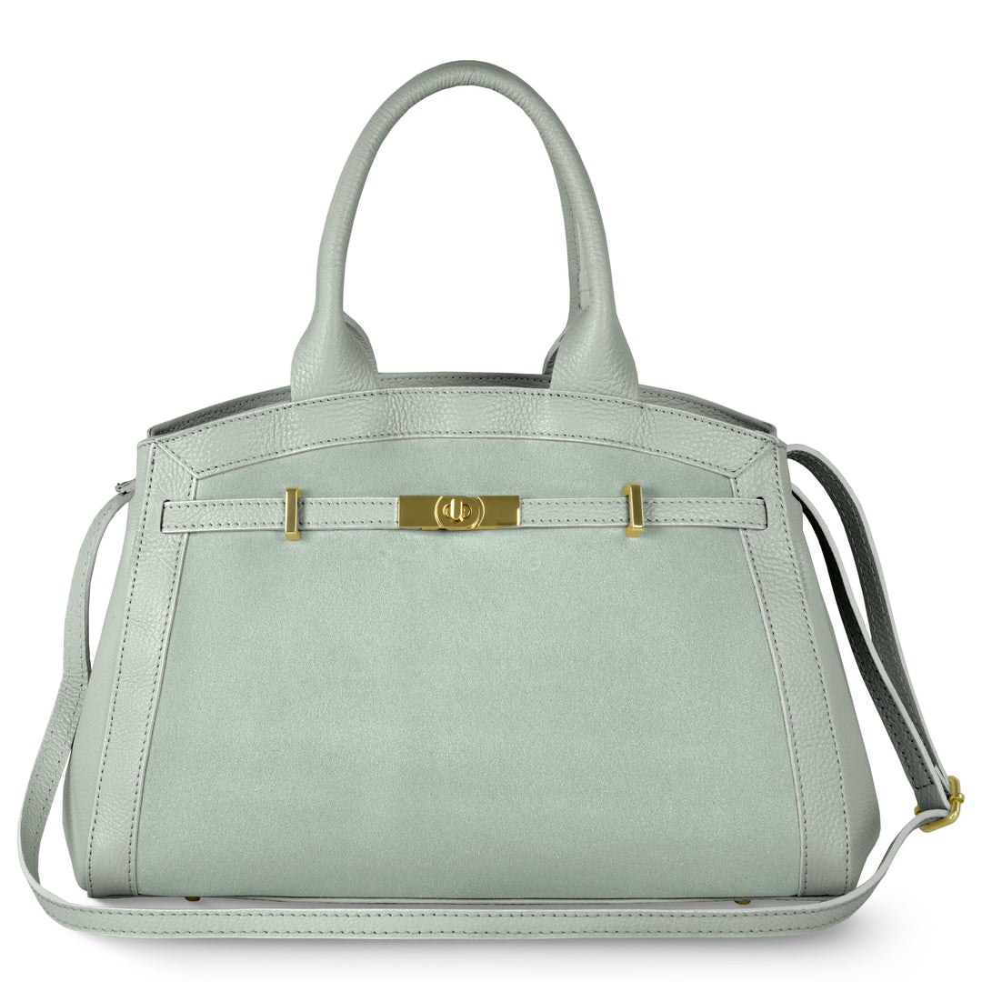 Italian Genuine Suede &amp; Full-Grain Leather Top-Handle Bag | Forlì