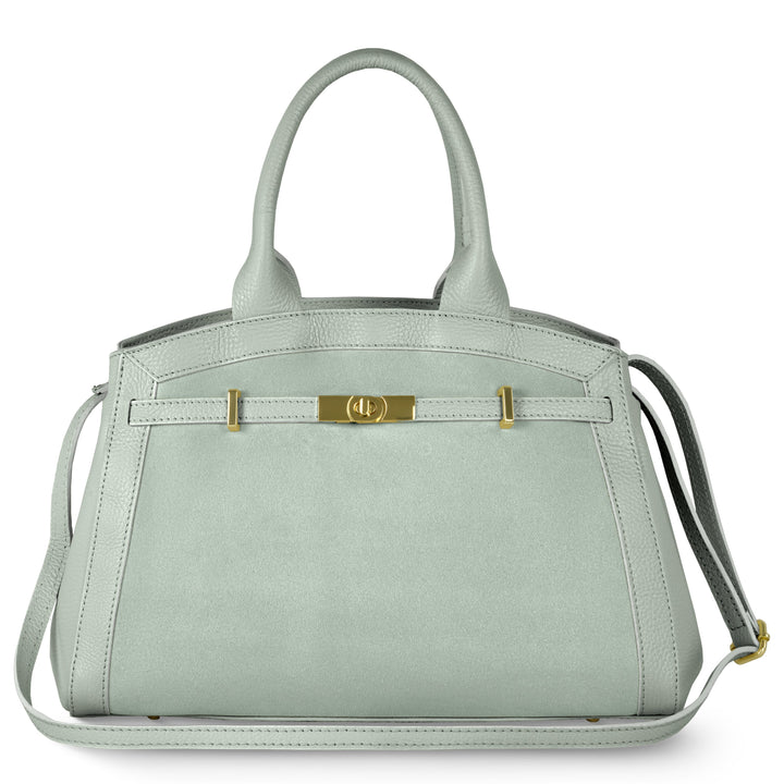 Italian Genuine Suede &amp; Full-Grain Leather Top-Handle Bag | Forlì