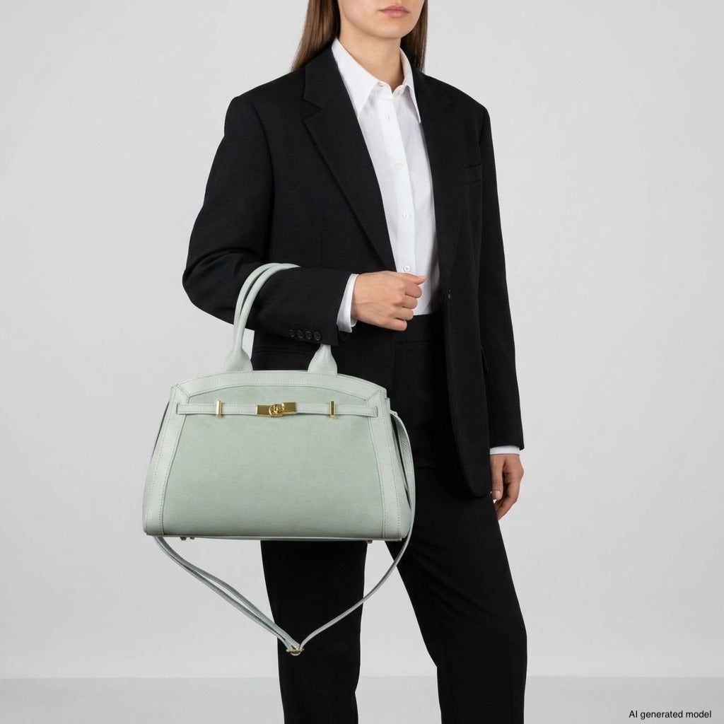 Italian Genuine Suede &amp; Full-Grain Leather Top-Handle Bag | Forlì