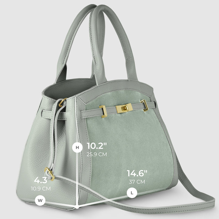 Italian Genuine Suede &amp; Full-Grain Leather Top-Handle Bag | Forlì