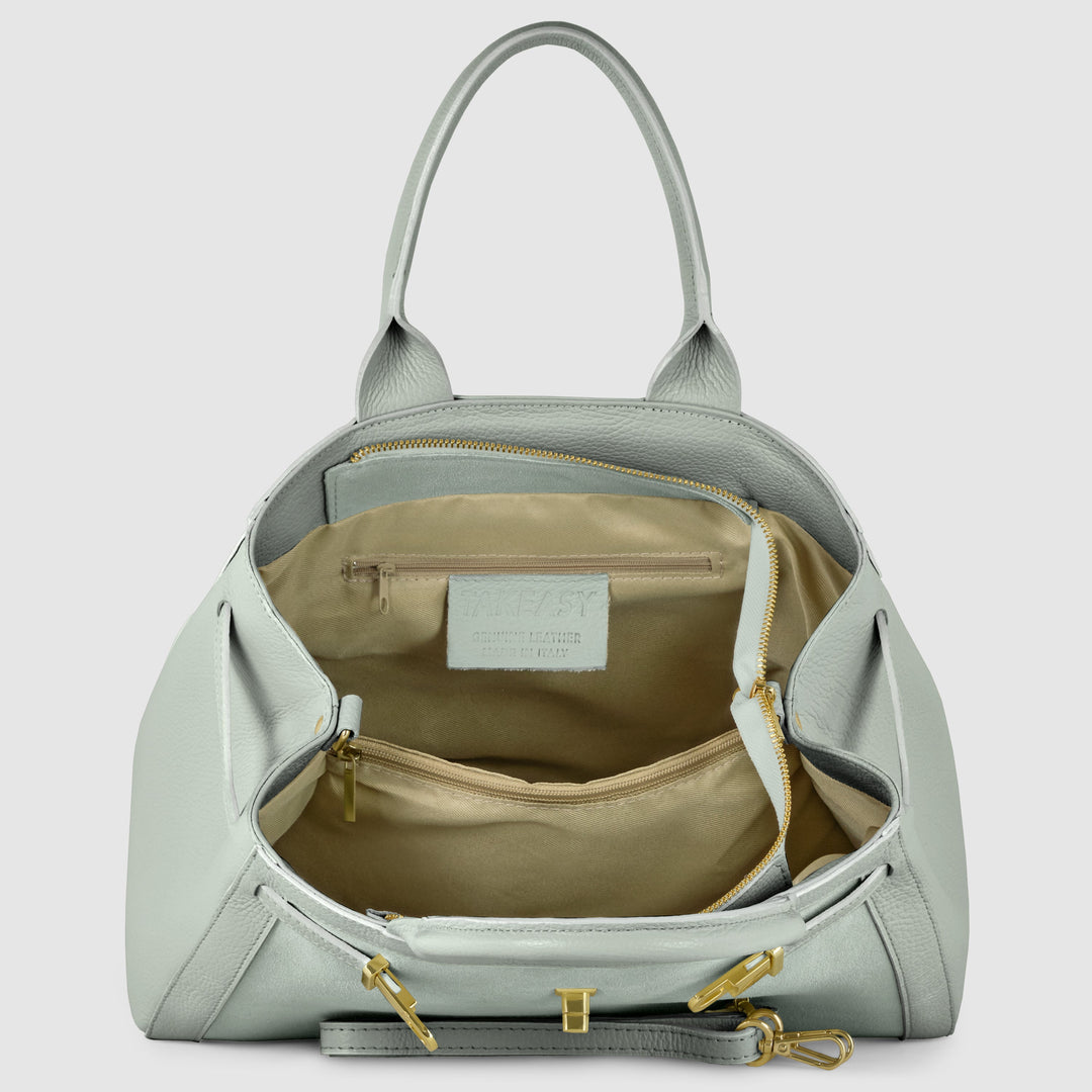Italian Genuine Suede &amp; Full-Grain Leather Top-Handle Bag | Forlì