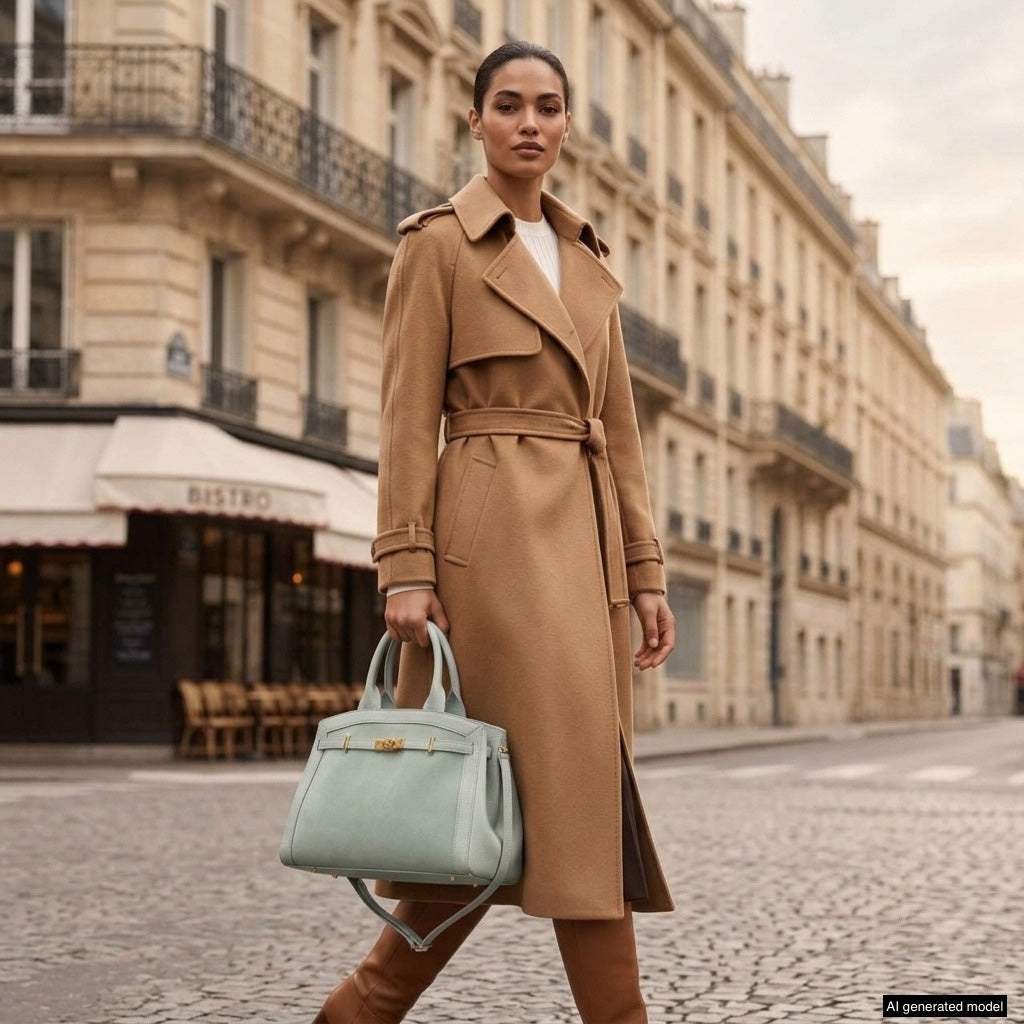 Italian Genuine Suede &amp; Full-Grain Leather Top-Handle Bag | Forlì