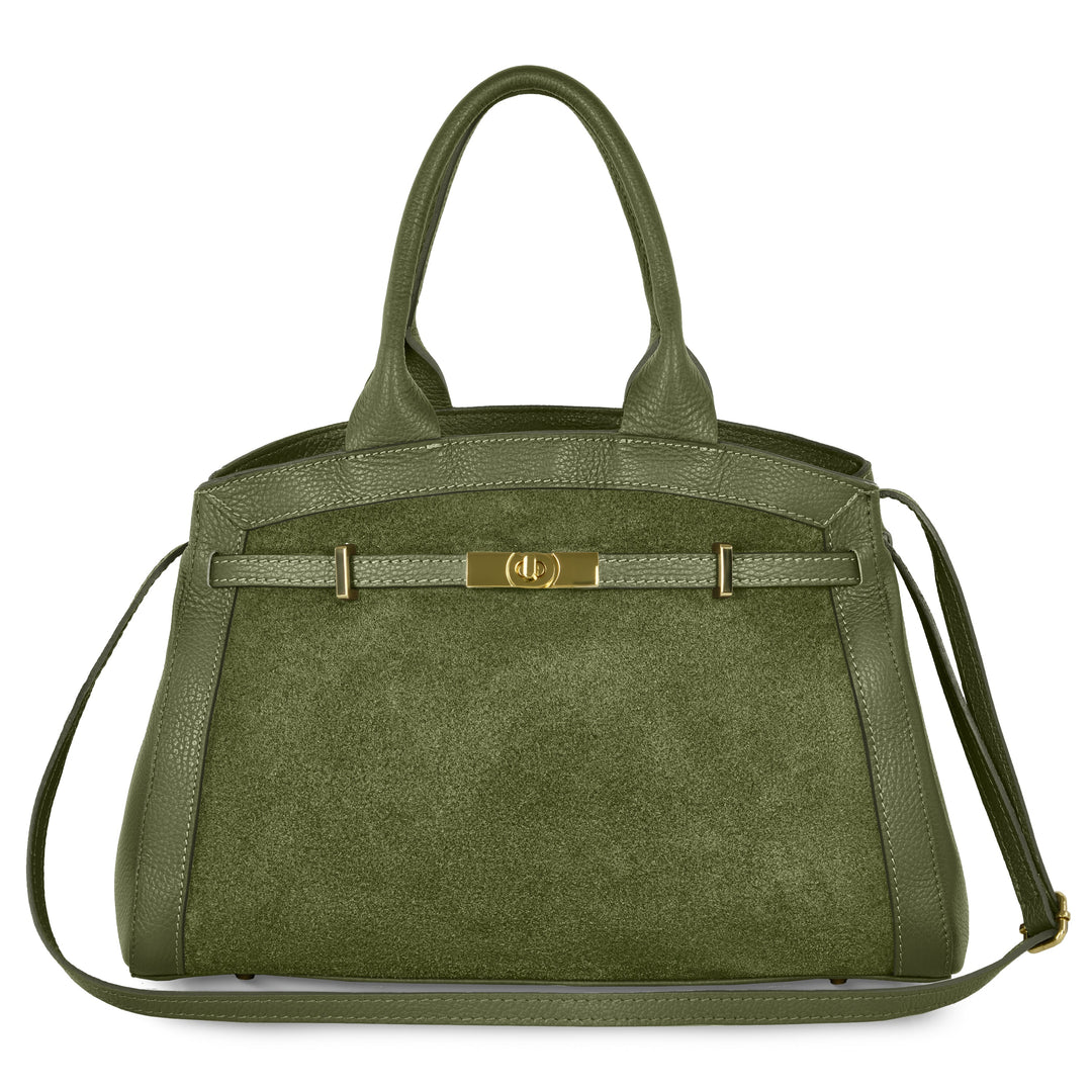 Italian Genuine Suede &amp; Full-Grain Leather Top-Handle Bag | Forlì