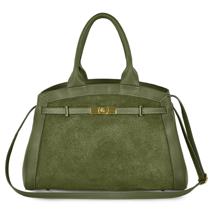 Italian Genuine Suede &amp; Full-Grain Leather Top-Handle Bag | Forlì