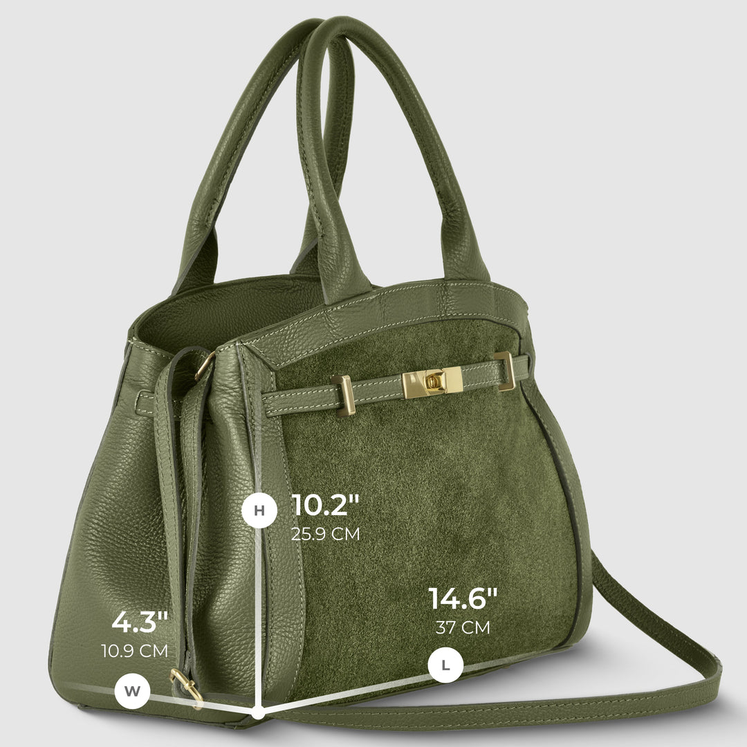 Italian Genuine Suede &amp; Full-Grain Leather Top-Handle Bag | Forlì