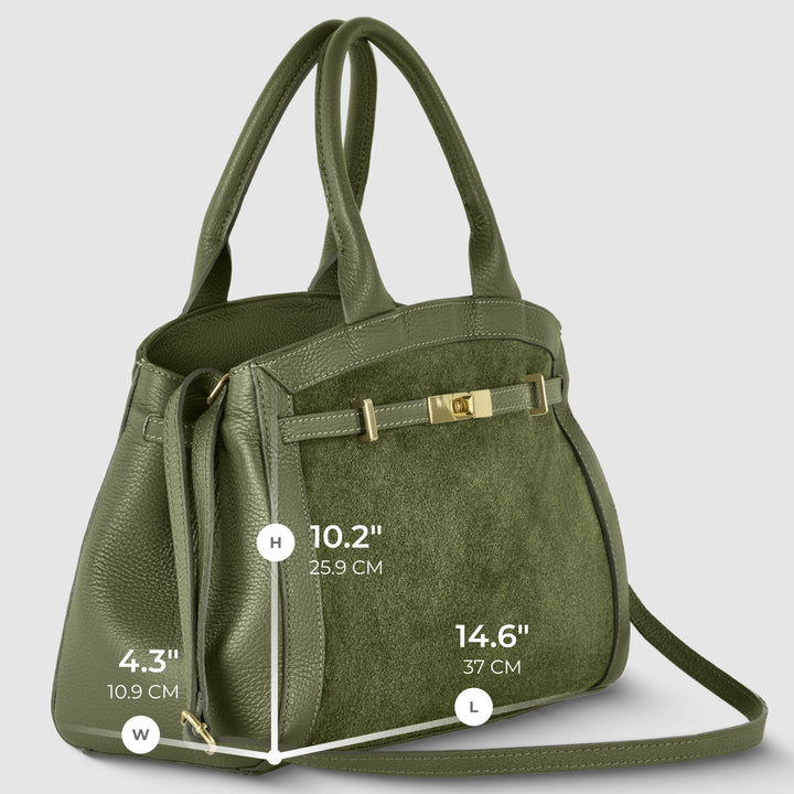 Italian Genuine Suede &amp; Full-Grain Leather Top-Handle Bag | Forlì