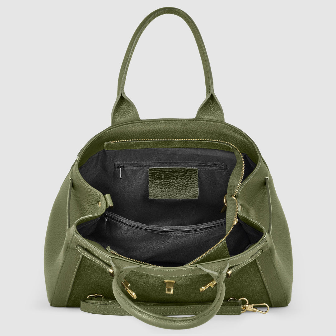 Italian Genuine Suede &amp; Full-Grain Leather Top-Handle Bag | Forlì
