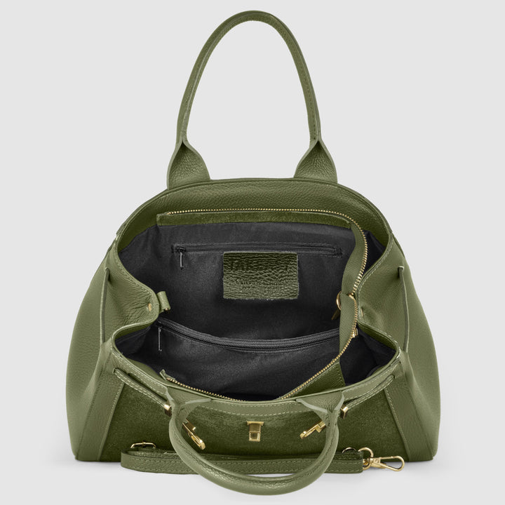 Italian Genuine Suede &amp; Full-Grain Leather Top-Handle Bag | Forlì