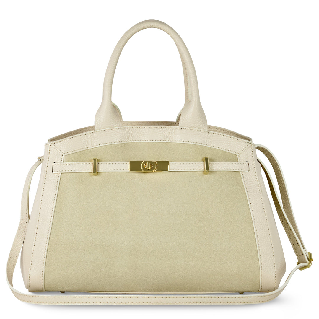 Italian Genuine Suede &amp; Full-Grain Leather Top-Handle Bag | Forlì