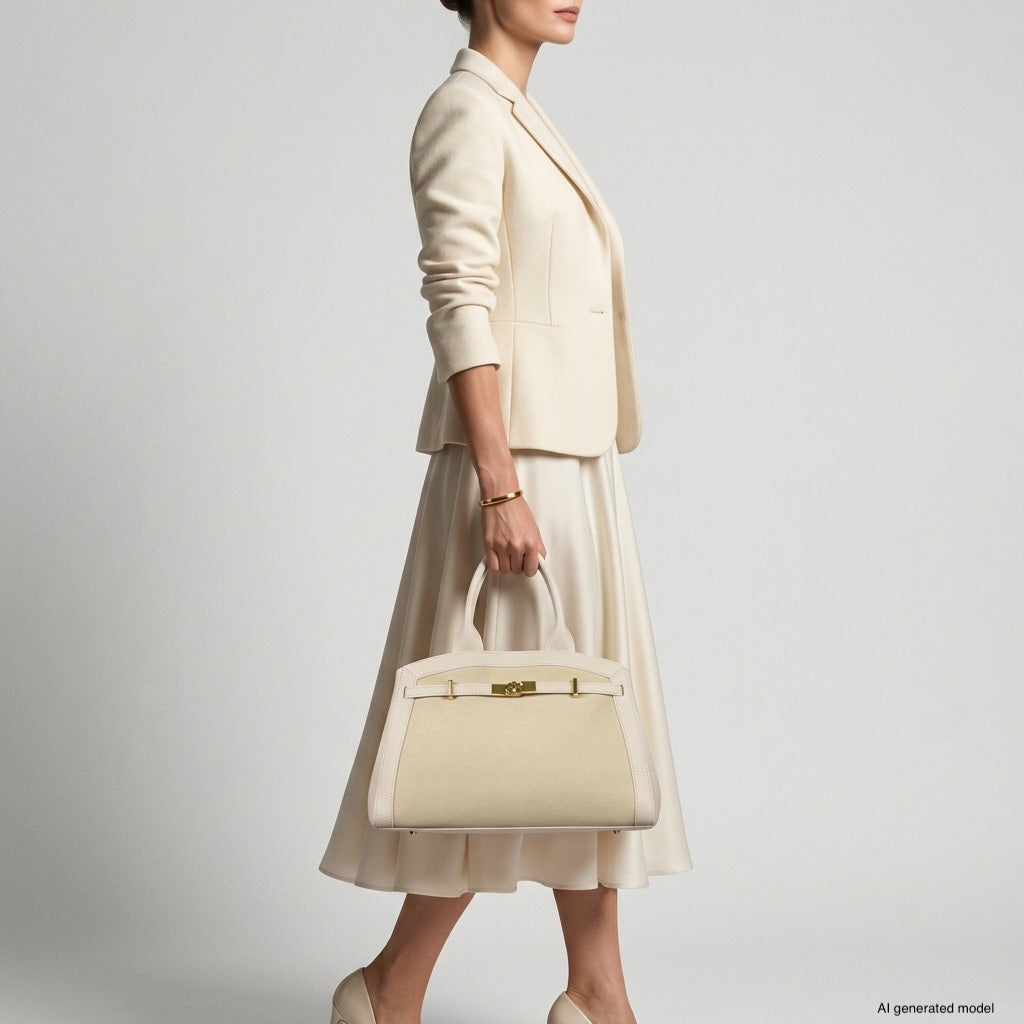 Italian Genuine Suede &amp; Full-Grain Leather Top-Handle Bag | Forlì