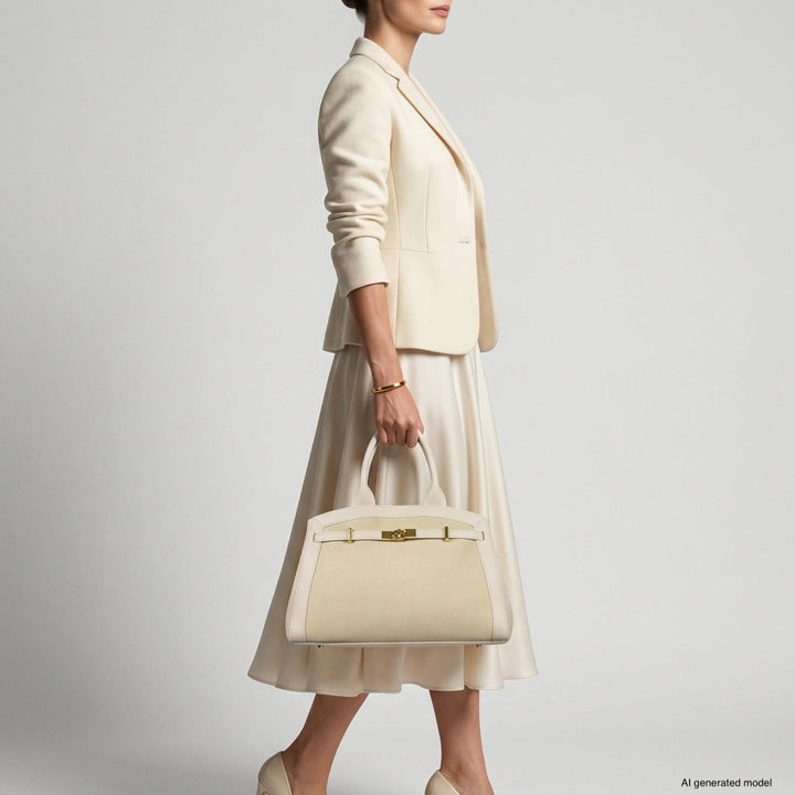 Italian Genuine Suede &amp; Full-Grain Leather Top-Handle Bag | Forlì