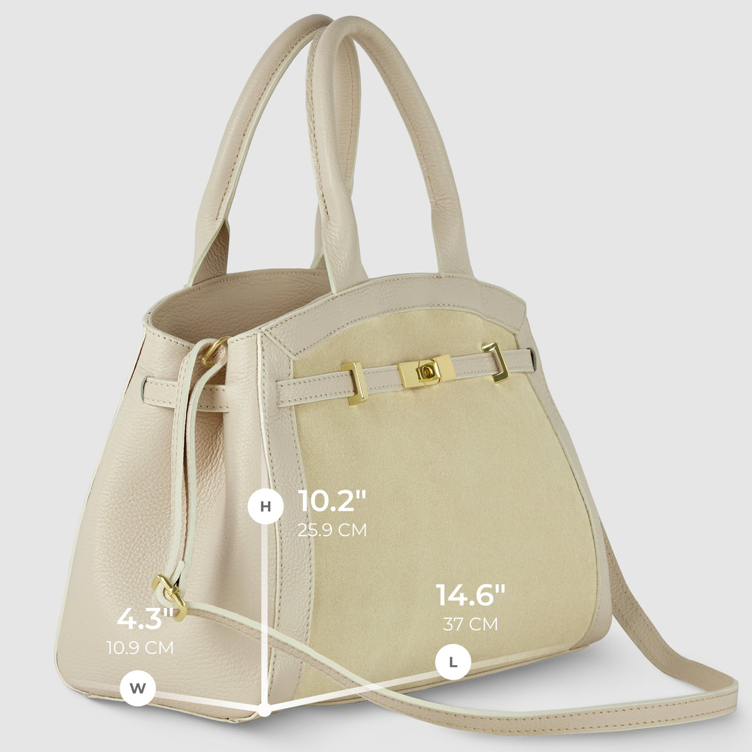 Italian Genuine Suede &amp; Full-Grain Leather Top-Handle Bag | Forlì