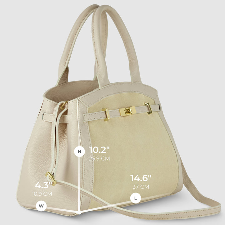 Italian Genuine Suede &amp; Full-Grain Leather Top-Handle Bag | Forlì