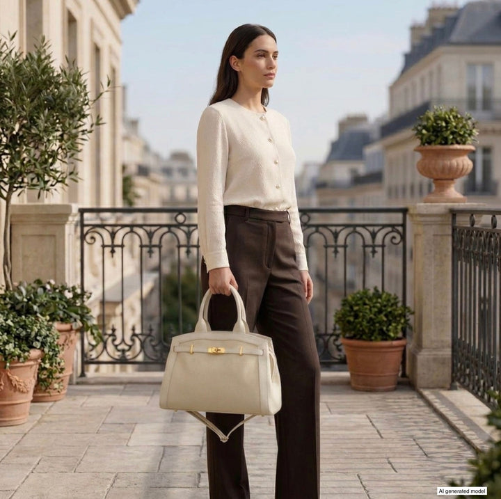 Italian Genuine Suede &amp; Full-Grain Leather Top-Handle Bag | Forlì