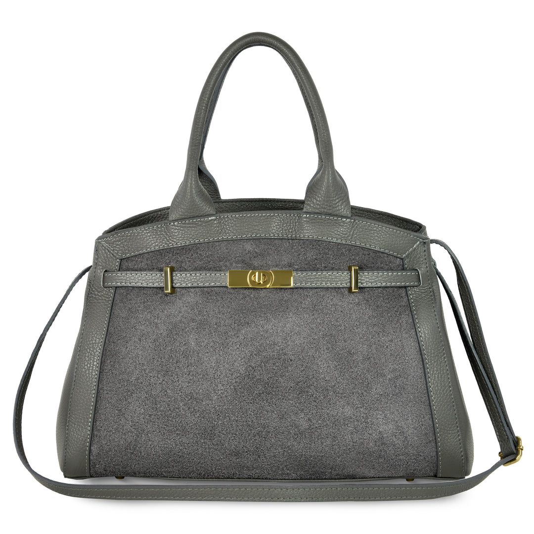 Italian Genuine Suede &amp; Full-Grain Leather Top-Handle Bag | Forlì