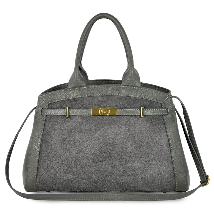 Italian Genuine Suede &amp; Full-Grain Leather Top-Handle Bag | Forlì