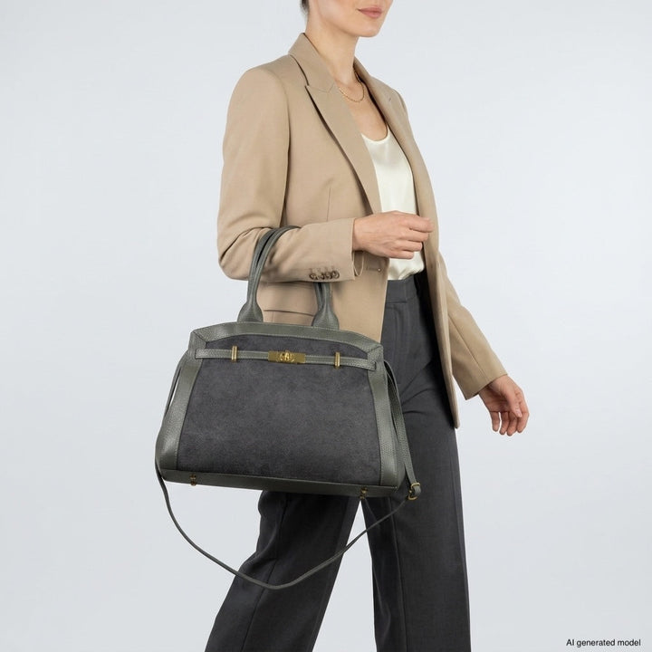 Italian Genuine Suede &amp; Full-Grain Leather Top-Handle Bag | Forlì