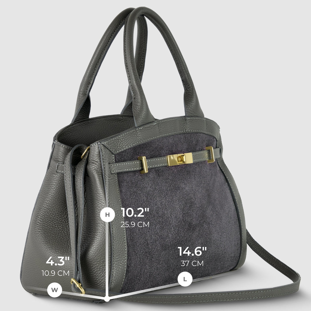 Italian Genuine Suede &amp; Full-Grain Leather Top-Handle Bag | Forlì