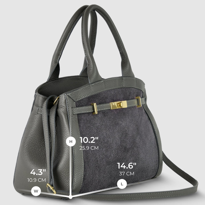 Italian Genuine Suede &amp; Full-Grain Leather Top-Handle Bag | Forlì