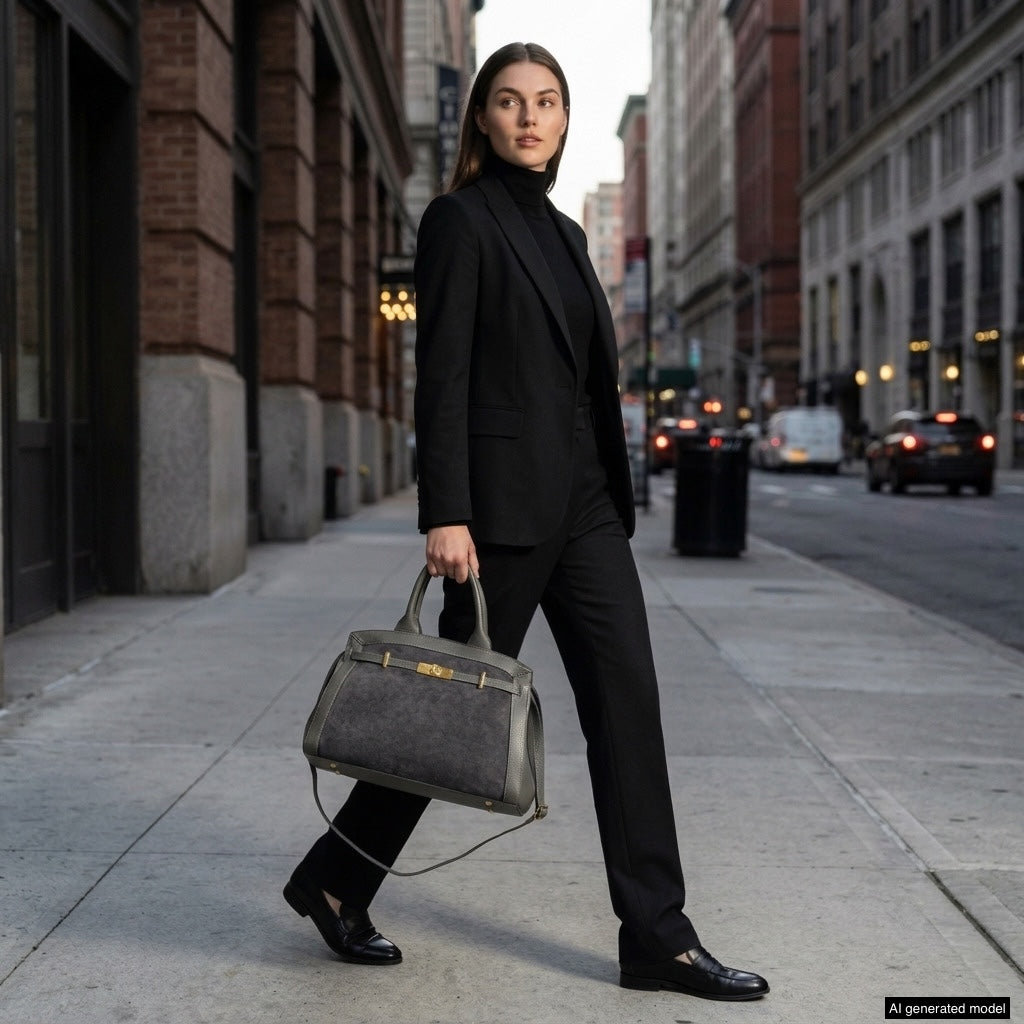 Italian Genuine Suede &amp; Full-Grain Leather Top-Handle Bag | Forlì