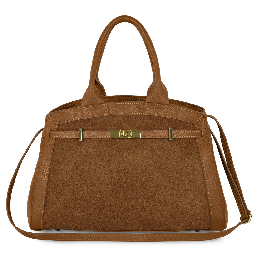 Italian Genuine Suede &amp; Full-Grain Leather Top-Handle Bag | Forlì