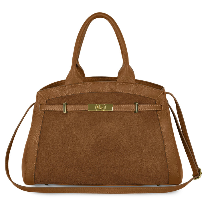 Italian Genuine Suede &amp; Full-Grain Leather Top-Handle Bag | Forlì