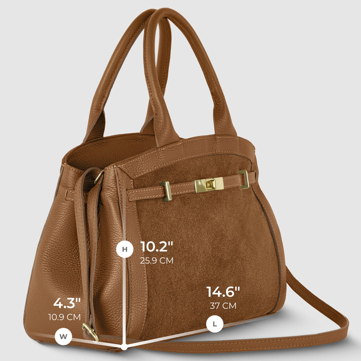 Italian Genuine Suede &amp; Full-Grain Leather Top-Handle Bag | Forlì
