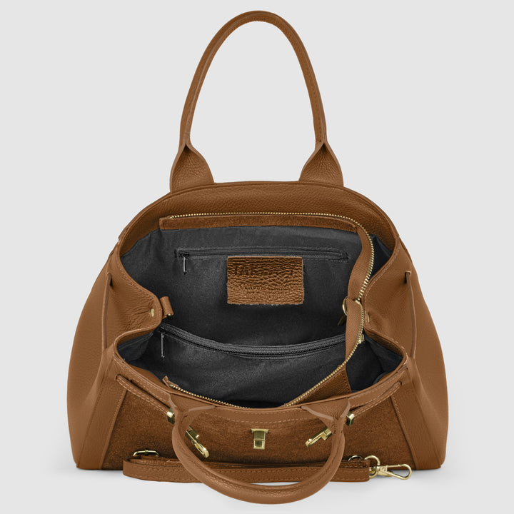 Italian Genuine Suede &amp; Full-Grain Leather Top-Handle Bag | Forlì