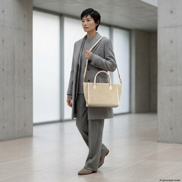 Italian Genuine Suede &amp; Full-Grain Leather Top-Handle Bag | Alba