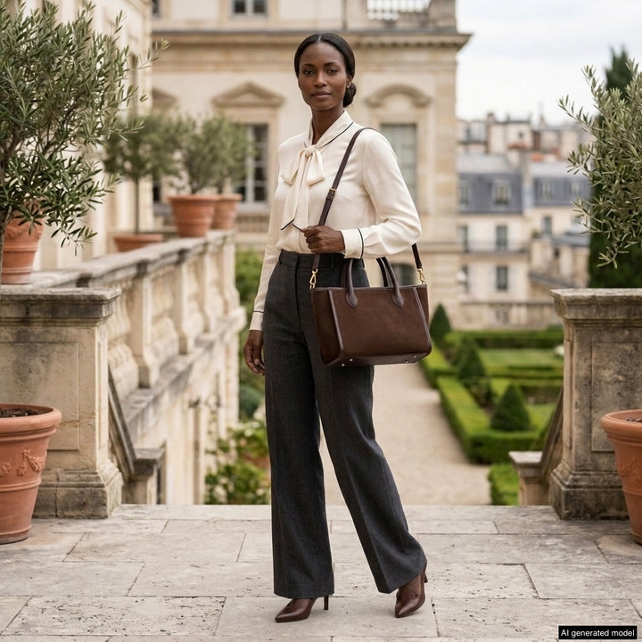 Italian Genuine Suede &amp; Full-Grain Leather Top-Handle Bag | Alba