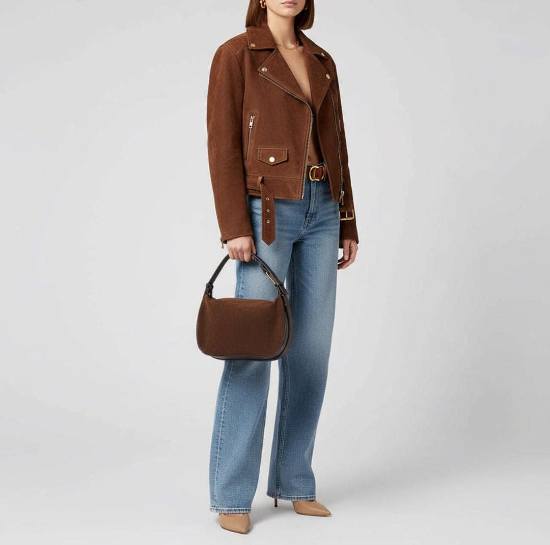 Italian Genuine Suede &amp; Full-Grain Leather Crossbody Bag | Cremona