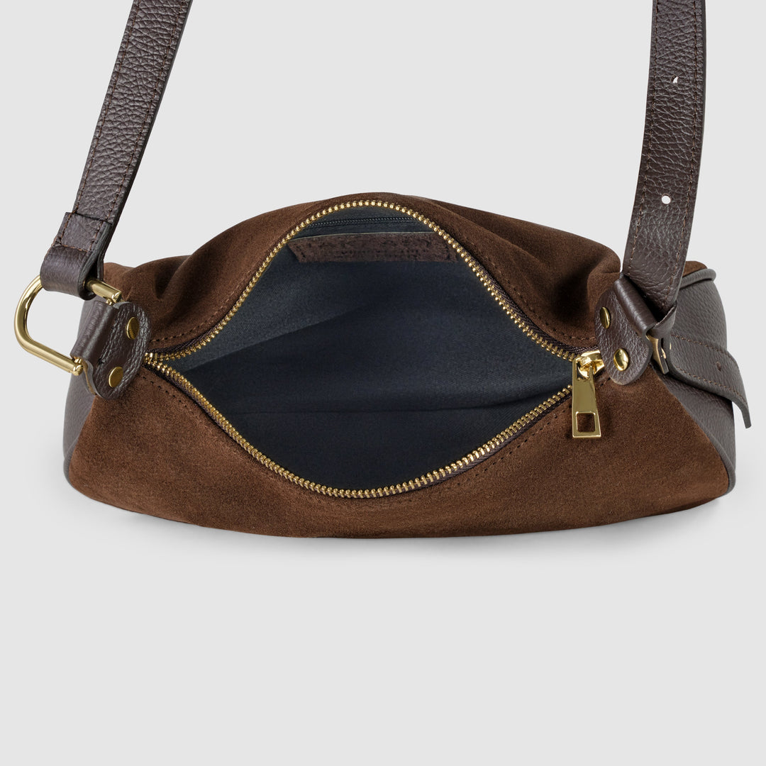 Italian Genuine Suede &amp; Full-Grain Leather Crossbody Bag | Cremona
